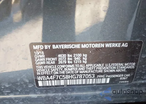 2017 BMW 430I Gran Coupe z USA, uszkodzony, nr VIN WBA4F7C58HG787053